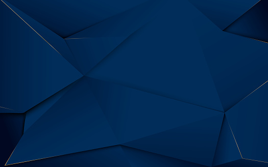 Abstract dark blue polygons and gold lines. Luxury background