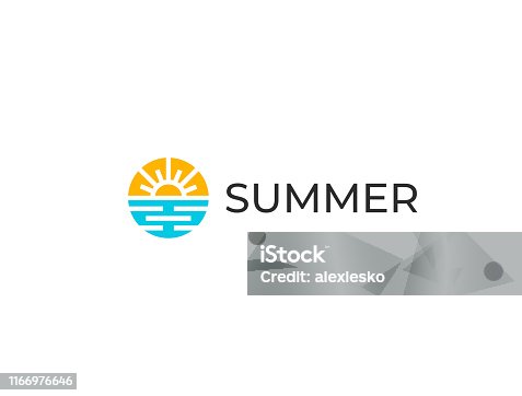 istock Abstract design of sun and sea logo. Ocean sun icon. Summer season logotype concept. 1166976646