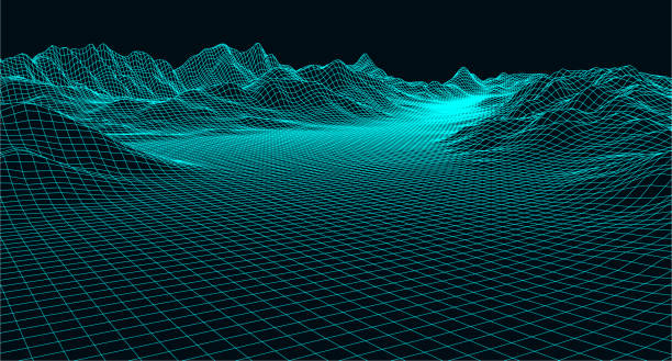 Abstract digital landscape with particles dots and stars on horizon. Wireframe landscape background. Big Data. 3d futuristic vector illustration. 80s Retro Sci-Fi Background Abstract digital landscape with particles dots and stars on horizon. Wireframe landscape background. Big Data. 3d futuristic vector illustration. 80s Retro Sci-Fi Background website wireframe stock illustrations