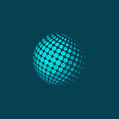 istock Abstract dotted halftone sphere on blue background. Plane colors 1061614504