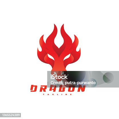istock Abstract dragon face head and fire, flame logo vector icon with modern gradient style 1365524389