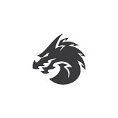 Abstract dragon head silhouette, dragon illustration vector logo in black and white color