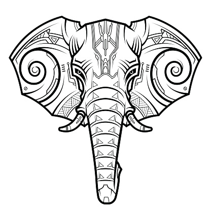 Abstract Elephant Head in Techno Drawing style.