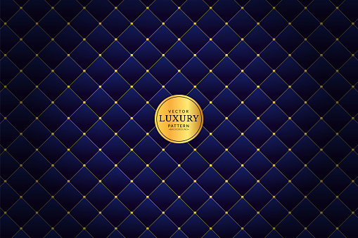 Abstract geometric seamless pattern with blue upholstery premium luxury diamond background. Banners design and web, internet ads. Gold vectors. Illustration wallpaper.
