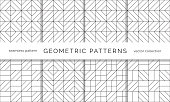 Set of abstract geometric seamless patterns. Black and white background design. Template for prints, wallpaper, wrapping paper, fabrics, covers, flyers, banners and posters. Vector illustration.