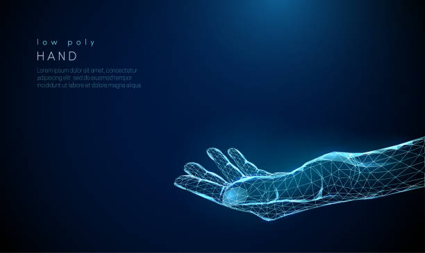 Abstract giving hand. Low poly style design. vector art illustration