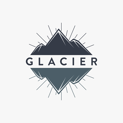 Abstract glacier logo icon with water reflected on white background