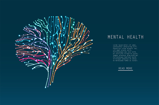 Abstract glowing brain connections. Scientific medical developments of mental health. Graphic concept for your design