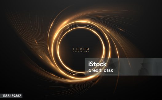 istock Abstract golden light circle lines effect on black background 1355459362