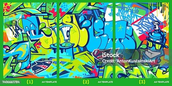 istock Abstract Graffiti Style A4 Poster Vector Illustration Background Template 1406661784