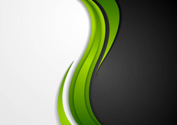 abstrakte grün schwarz grau wellig hintergrund - abstrakt grün stock-grafiken, -clipart, -cartoons und -symbole