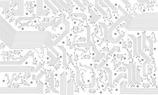 Abstract grey circuit pattern on white technology futuristic background.
