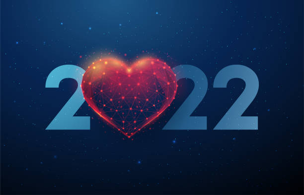 Abstract Happy 2022 New Year greeting card with heart shape vector art illustration