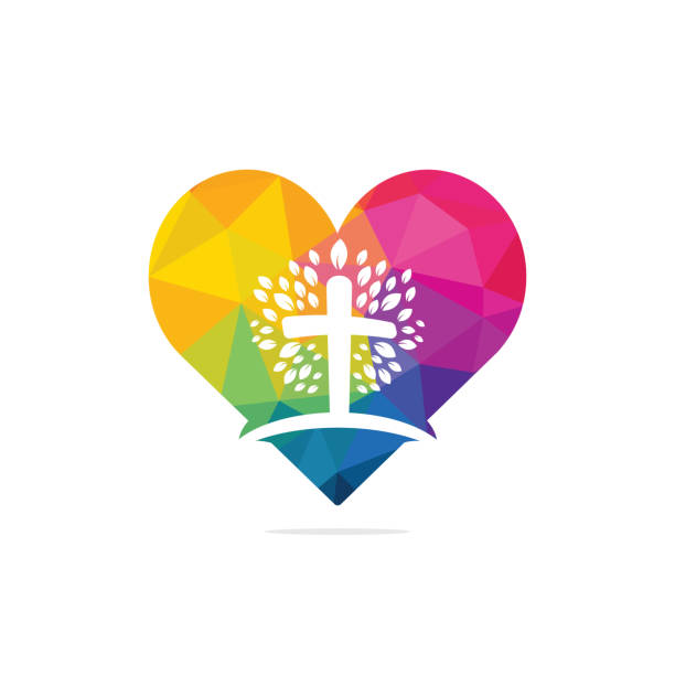 ilustrações de stock, clip art, desenhos animados e ícones de abstract heart and tree religious cross symbol icon vector design. - pope