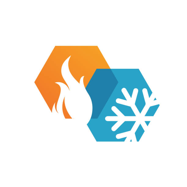 pemanasan abstrak dan pendinginan hvac desain logo vektor perusahaan bisnis - panas suhu ilustrasi stok