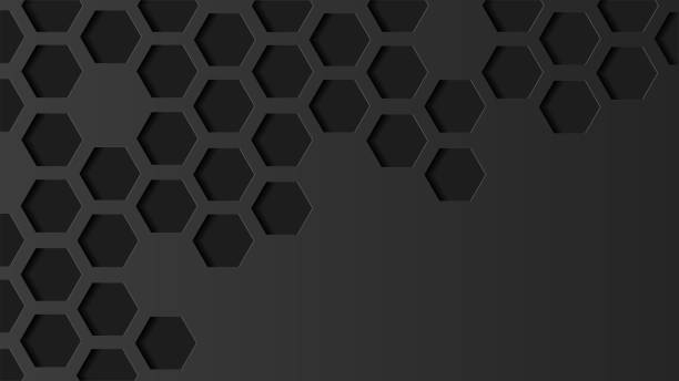 Abstract hexagon geometric vector black background Abstract modern hexagon geometric 3D black honeycomb background, vector illustration metal designs stock illustrations