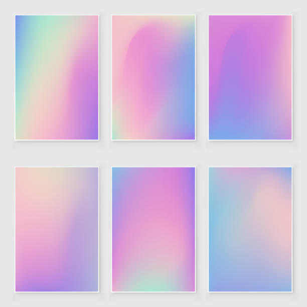 추상 홀로그램 무지개 빛깔의 호 일 텍스처 세트입니다. 현대적인 스타일 - holographic foil stock illustrations