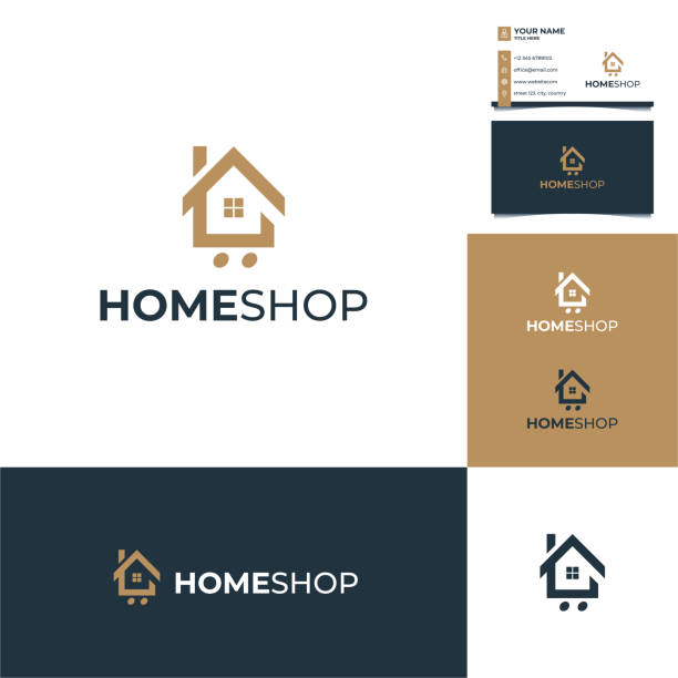 Abstract home, house with trolley concept and business card template Abstract home, house with trolley concept and business card template roofing business card stock illustrations