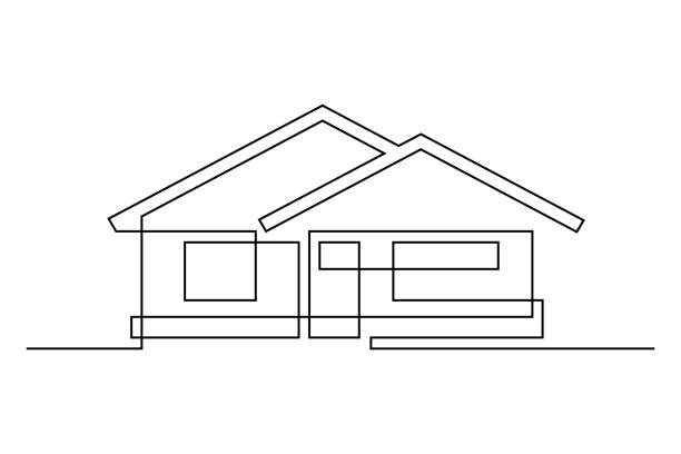 Abstract house Abstract house in continuous line art drawing style. Detached family house minimalist black linear design isolated on white background. Vector illustration house clipart stock illustrations