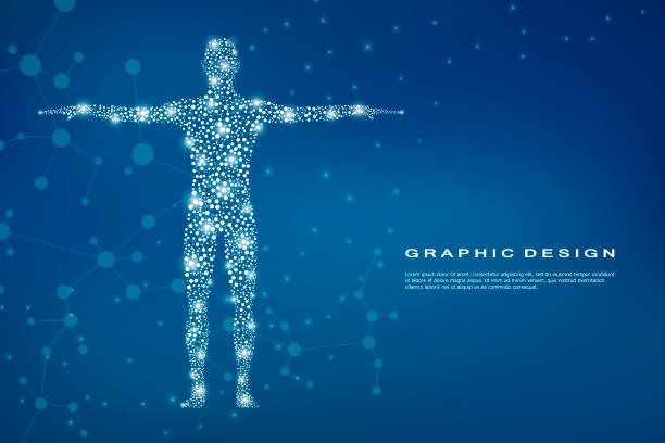 ilustrações, clipart, desenhos animados e ícones de resumo do corpo humano com moléculas de dna. conceito de medicina, ciência e tecnologia. ilustração vetorial - composição