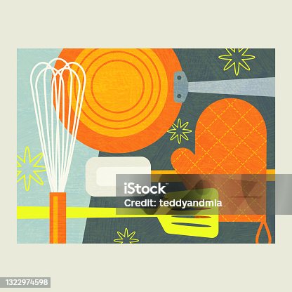 istock Abstract illustration of cooking tools for food preparation. 1322974598