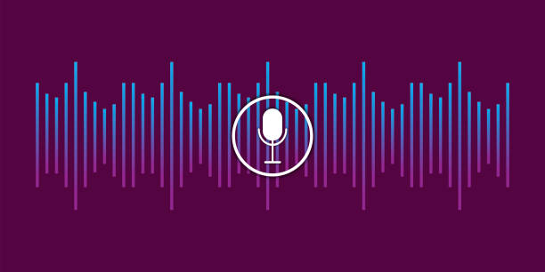 illustrations, cliparts, dessins animés et icônes de illustration abstraite avec onde de microphone d’enregistrement de voix pour la conception de concept. concept de technologie futur. image stock. eps 10. - podcast