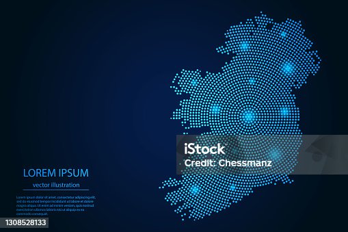 istock Abstract image Ireland map from point blue and glowing stars on a dark background 1308528133
