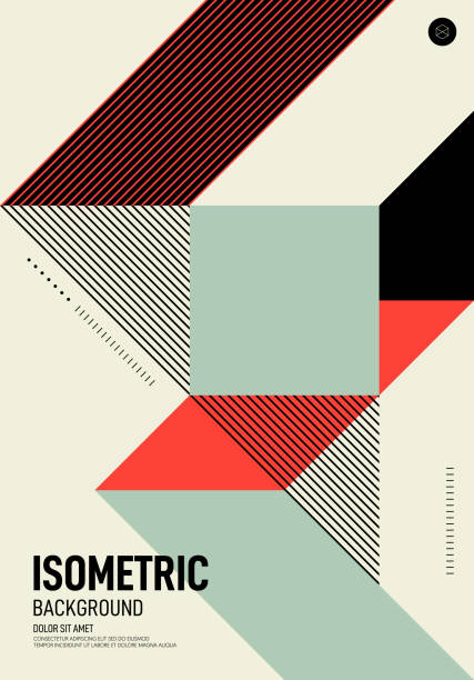 Abstract isometric geometric shape layout poster design template background Abstract isometric geometric shape layout poster design template background modern art style. Graphic element can be used for backdrop, publication, brochure, flyer, leaflet, vector illustration tilt stock illustrations