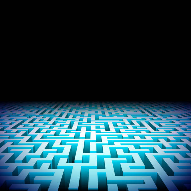 Abstract labyrinth in the darkness Abstract lightened perspective labyrinth in the darkness maze backgrounds stock illustrations