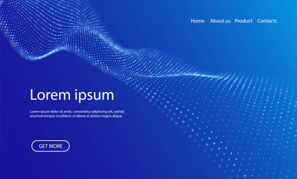 Abstract landing page background with blue particles. Flow wave with dot landscape. Digital data structure. Future mesh or sound grid. Pattern point visualization. Technology vector illustration. Abstract landing page background with blue particles. Flow wave with dot landscape. Digital data structure. Future mesh or sound grid. Pattern point visualization. Technology vector illustration. landing page stock illustrations
