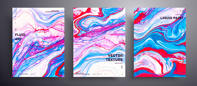 Abstract liquid banner, fluid art vector texture collection. Trendy background that applicable for design cover, invitation, presentation and etc. Blue, red, pink and white creative surface template.