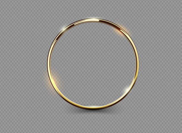 Abstract luxury golden ring on transparent background. Vector light circles spotlight light effect. Gold color round frame. Golden ring gold metal stock illustrations