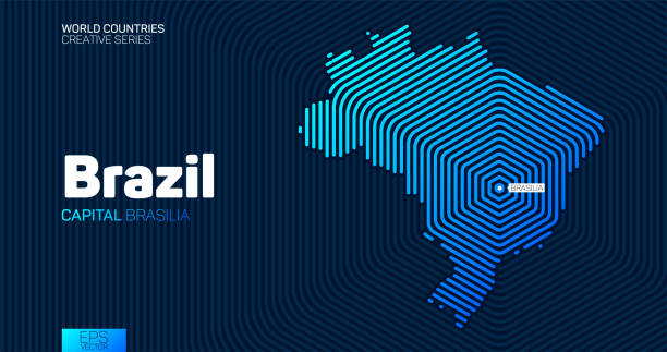 ilustrações, clipart, desenhos animados e ícones de mapa abstrato do brasil com linhas hexágonas - brasília