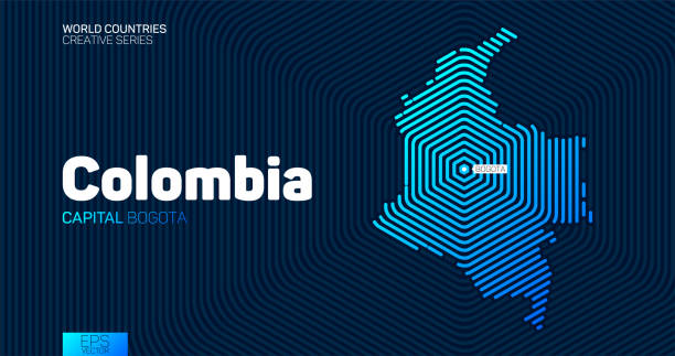 абстрактная карта колумбии с шестиугольником линий - колумбия stock illustrations