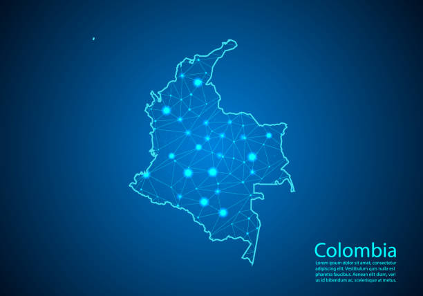 абстрактная линия пюре и точечные чешуйки на темном фоне с картой колумбии. лучшая интернет-концепция колумбийского бизнеса из серии конце - колумбия stock illustrations