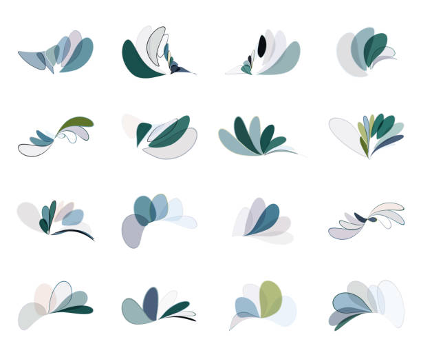 abstract minimalism colors leaf and floral pattern outline icon collection for design abstract minimalism colors leaf and floral pattern outline icon collection for design flower head stock illustrations