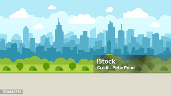 istock Abstract Modern City Skyline - Seamless Vector Pattern 1306869356