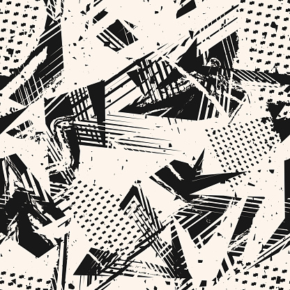 Abstract monochrome grunge seamless pattern. Black and white graffiti texture