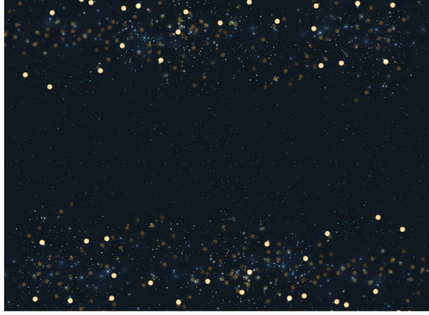 ilustrações de stock, clip art, desenhos animados e ícones de abstract navy blue blurred background with bokeh and gold glitter header footers. copy space. - fogo de artifício dourado
