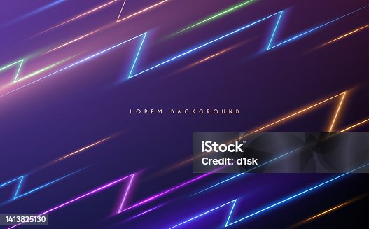 istock Abstract neon lightnings background with glow effect 1413825130