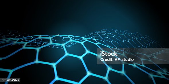 istock Abstract Network Background. Particle hexagonal wave. Blockchain.Neural Network. 1312814963