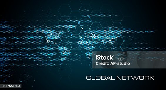 istock Abstract Network World Map Background 1327664603