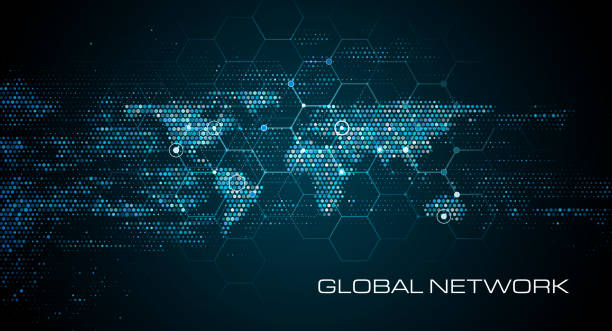 abstract network world map background - küresel stock illustrations