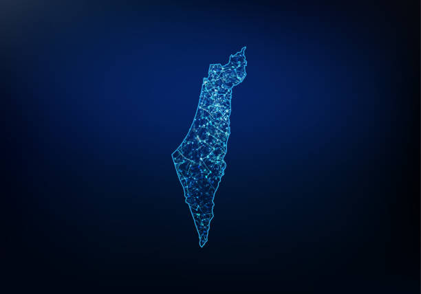이스라엘지도 네트워크, 인터넷 및 글로벌 연결 개념, 와이어 프레임 3d 메쉬 다각형 네트워크 라인, 디자인 구체, 점 및 구조의 추상. 벡터 일러스트레이션 eps 10. - israel stock illustrations