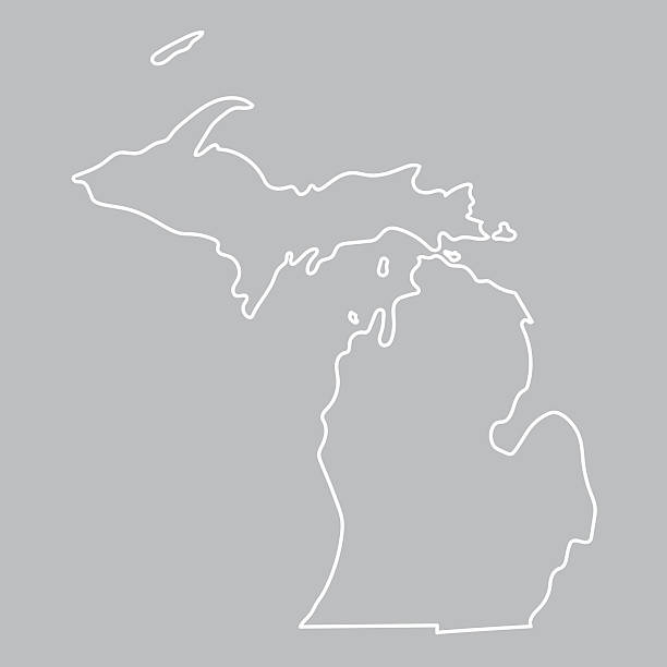 abstract outline of Michigan map white abstract outline of Michigan map on grey background michigan stock illustrations