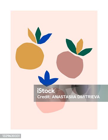 istock Abstract Peaches with Leaves in a Trendy Minimalist Style. Vector Collage illustrations from Paper Cut Fruit 1329630331