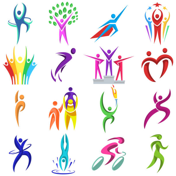 Abstract people body shapes icons modern concept human design graphic characters logo collection vector illustration Abstract people body shapes icons modern concept human logo design graphic characters collection vector illustration. Conceptual motion team dance figure. animal body stock illustrations