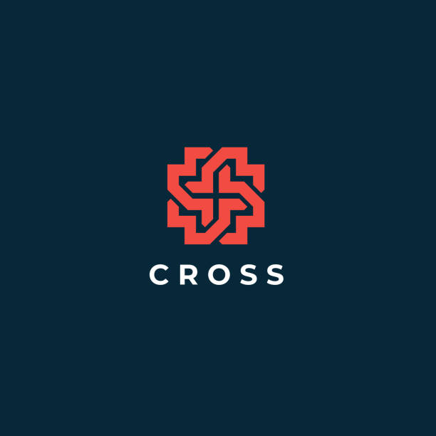 Abstract premium linear vector cross emblem. Geometric cross symbol. Christian cross icon. Doctor logo.  church stock illustrations