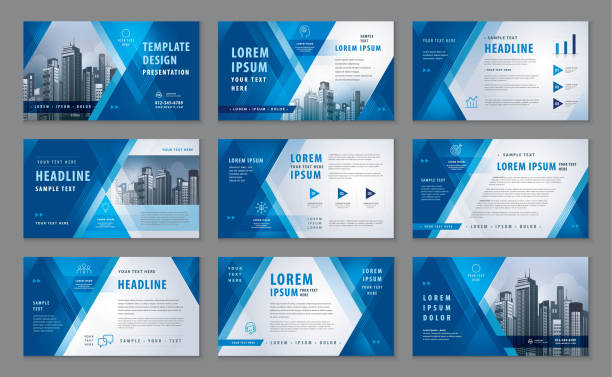 추상 프리젠 테이션 템플릿, 추상 기하학적 파란색 삼각형 배경 벡터 - presentation stock illustrations