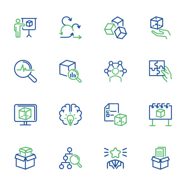 Abstract product thin line icon set. Abstract product thin line icon set. Data structure, good idea, complex solution isolated sign pack. Business concept. Vector illustration symbol elements for web design and apps. lunar module stock illustrations